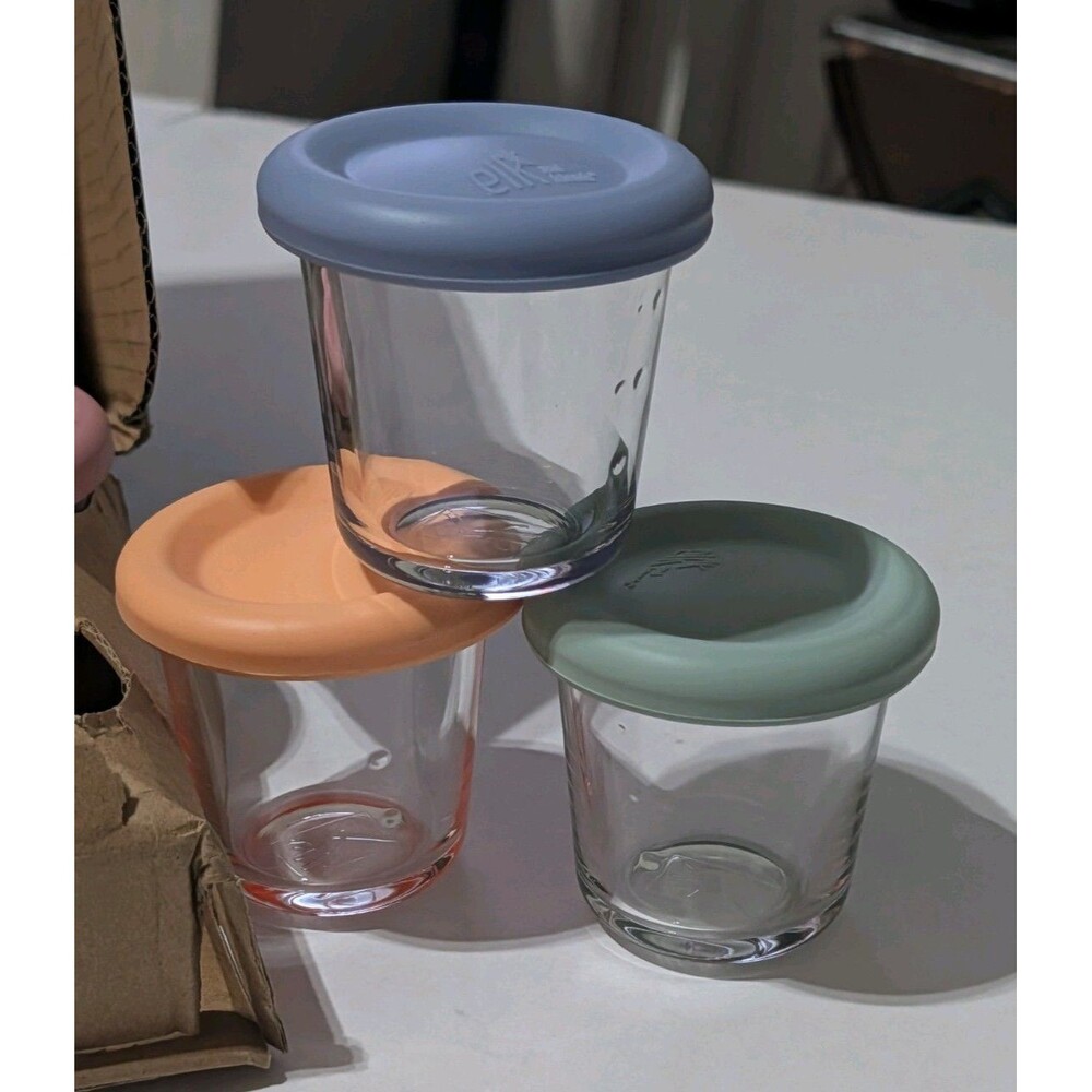 Elk and Friends 4oz Glass Baby Food Storage Jars 12 Pack Silicone Lids NWT